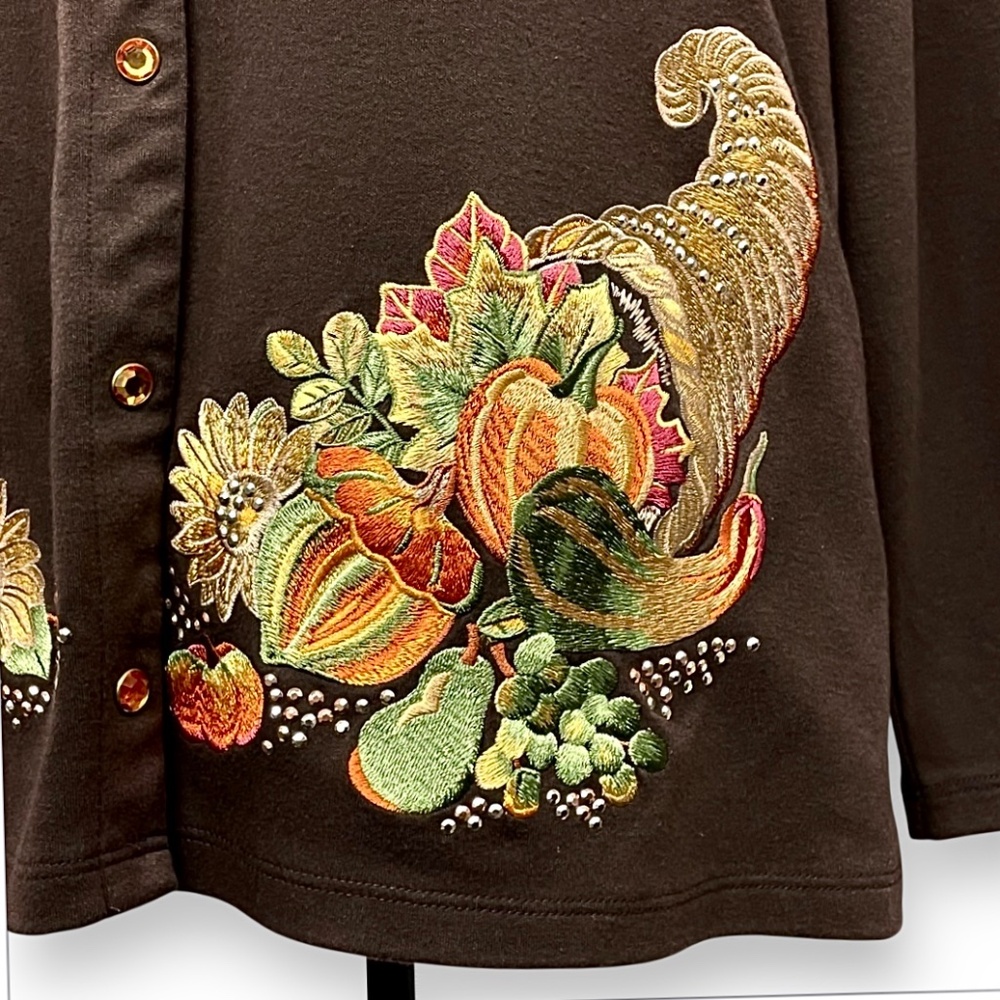 Quacker Factory Embellished Fall Thanksgiving Cardigan & Thermal Top Set Size L - Picture 12 of 15